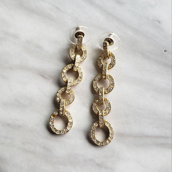 Jewelry - Chic Chain Gold Tone Dangle Drop Bling Earrings